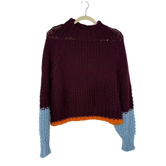 Dr. Bloom Barcelona Anthropologie Colorblock Chunky Knit Sweater Wool Blend M/L - Picture 1 of 8